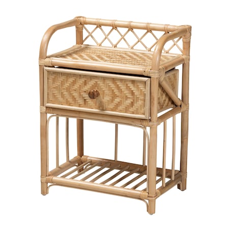 Baxton Studio Kobie Modern Bohemian Natural Brown Rattan 1-Drawer Nightstand 226-13120-ZORO